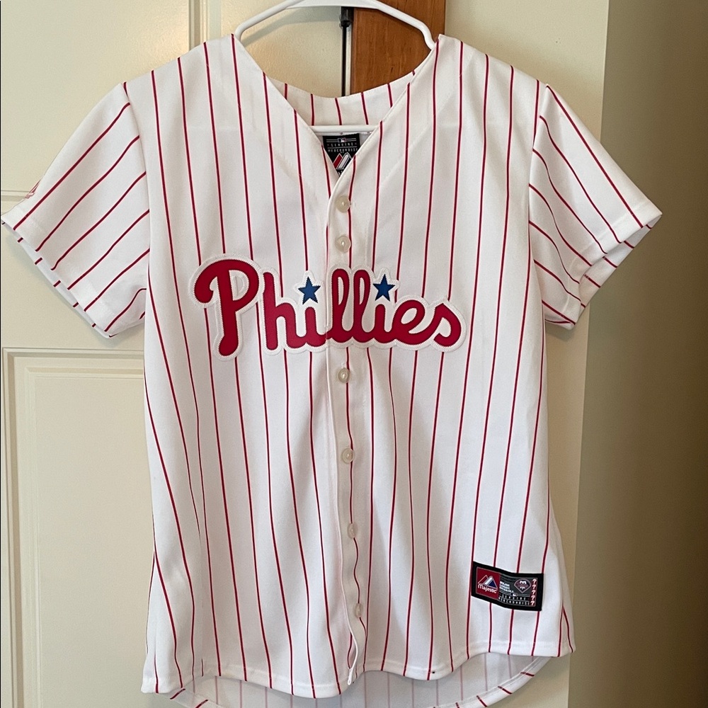 Majestic Kids Phillies White Jersey with Red Stripes